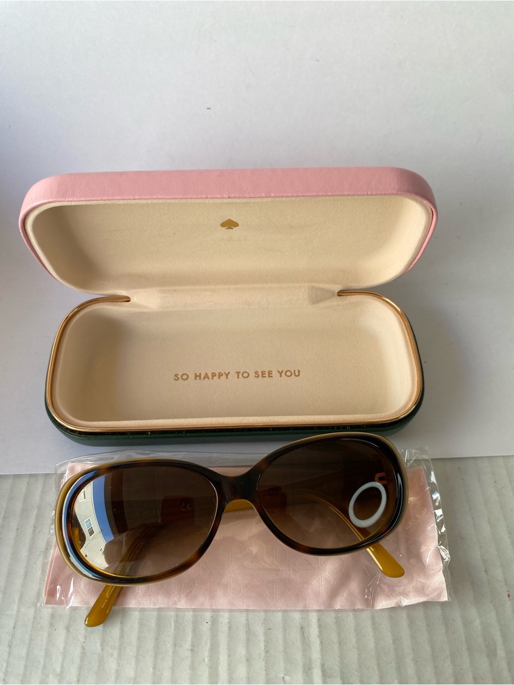 Kate Spade Sinclair Tortoise Saffron Yellow Sunglasses Oval 55mm Case - Picture 9 of 14